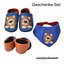 Set Lederpuschen & Wendehalstuch 3mal Namen Löwe Leo